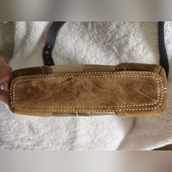 Coach Patchwork Bag Signature Fabric Leather Tan Brown Shoulder Purse - Picture 3 of 7